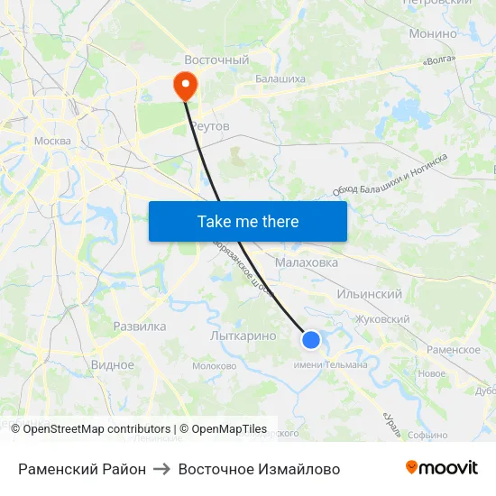 Раменский Район to Восточное Измайлово map
