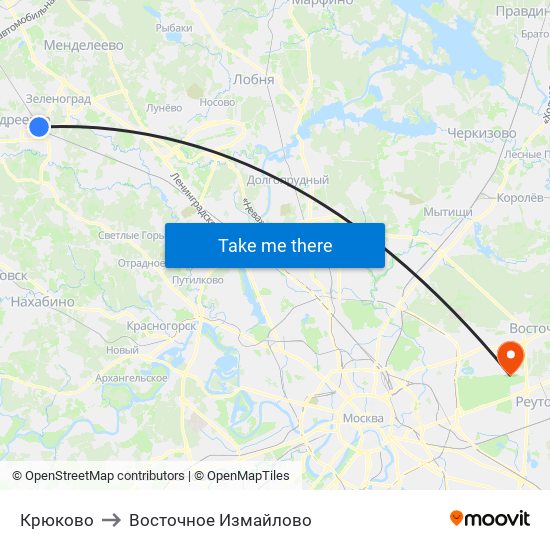 Крюково to Восточное Измайлово map