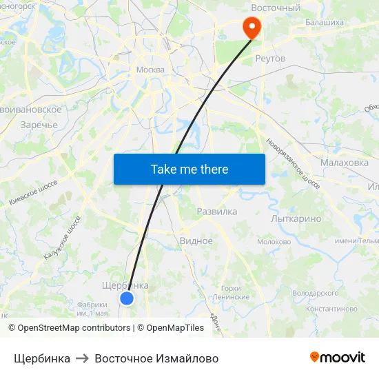 Щербинка to Восточное Измайлово map
