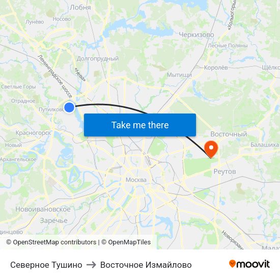 Северное Тушино to Восточное Измайлово map