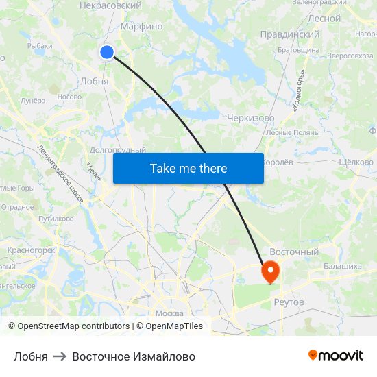 Лобня to Восточное Измайлово map