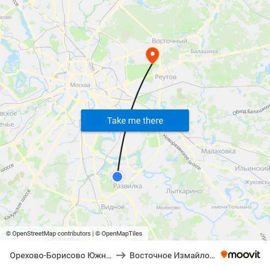 Орехово-Борисово Южное to Восточное Измайлово map