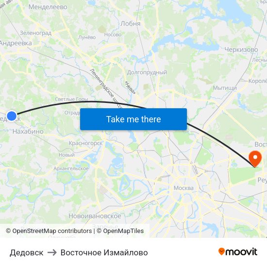 Дедовск to Восточное Измайлово map