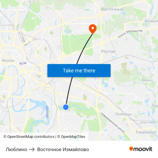 Люблино to Восточное Измайлово map
