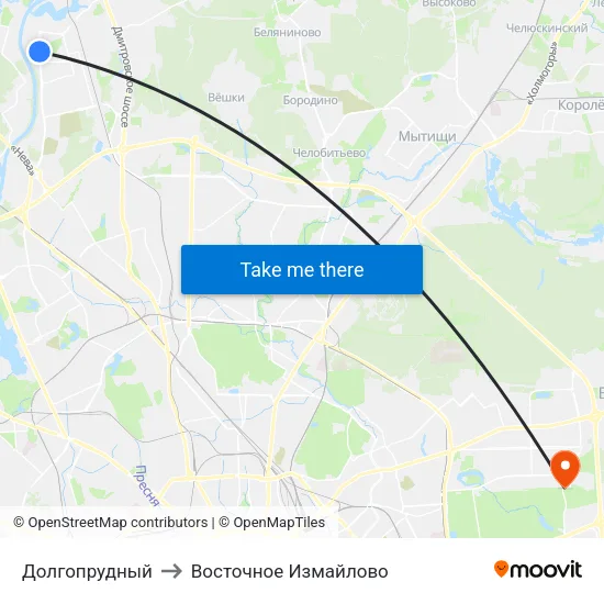 Долгопрудный to Восточное Измайлово map