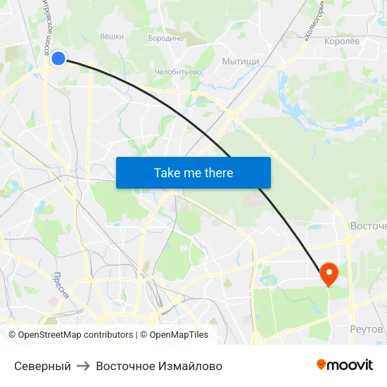Северный to Восточное Измайлово map
