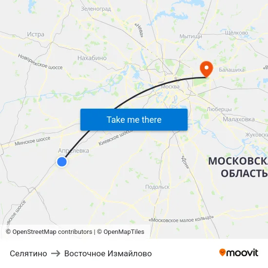 Селятино to Восточное Измайлово map
