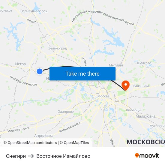 Снегири to Восточное Измайлово map