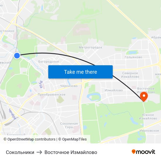 Сокольники to Восточное Измайлово map