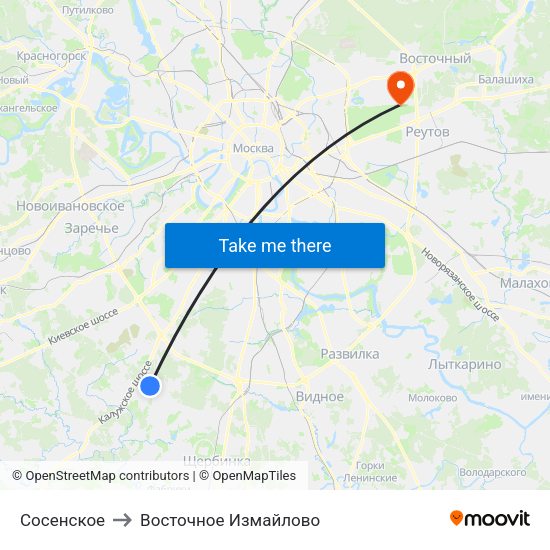 Сосенское to Восточное Измайлово map