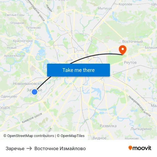 Заречье to Восточное Измайлово map