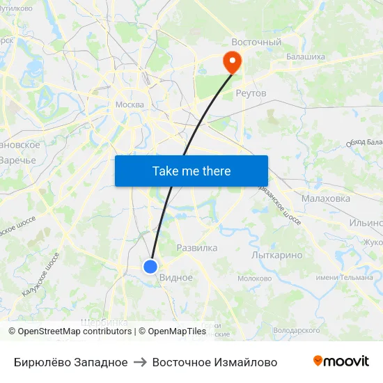 Бирюлёво Западное to Восточное Измайлово map