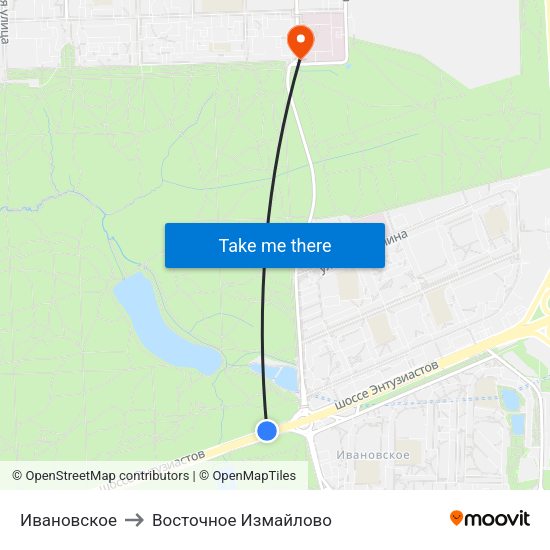 Ивановское to Восточное Измайлово map