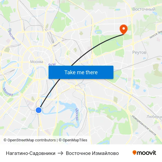 Нагатино-Садовники to Восточное Измайлово map