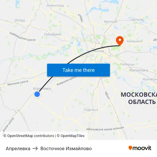 Апрелевка to Восточное Измайлово map