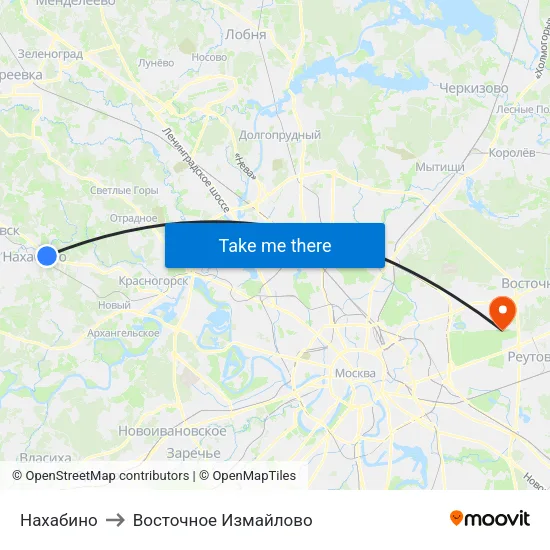 Нахабино to Восточное Измайлово map