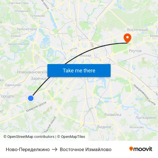 Ново-Переделкино to Восточное Измайлово map