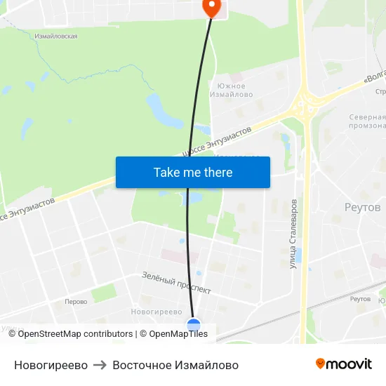 Новогиреево to Восточное Измайлово map