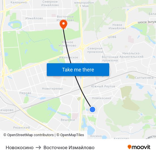Новокосино to Восточное Измайлово map