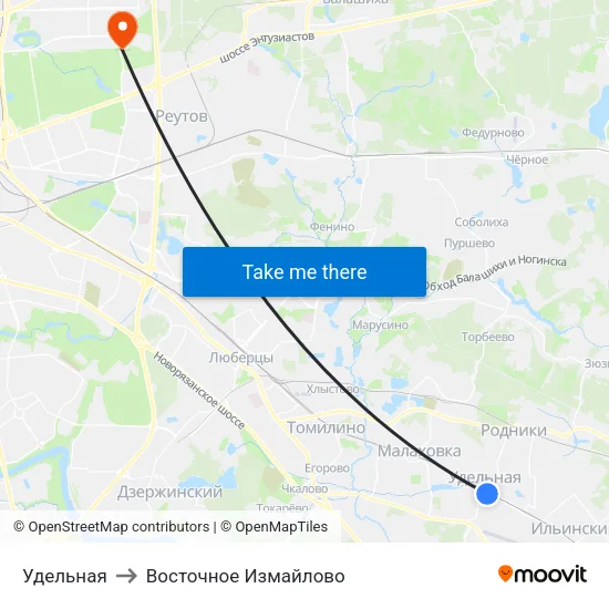Удельная to Восточное Измайлово map