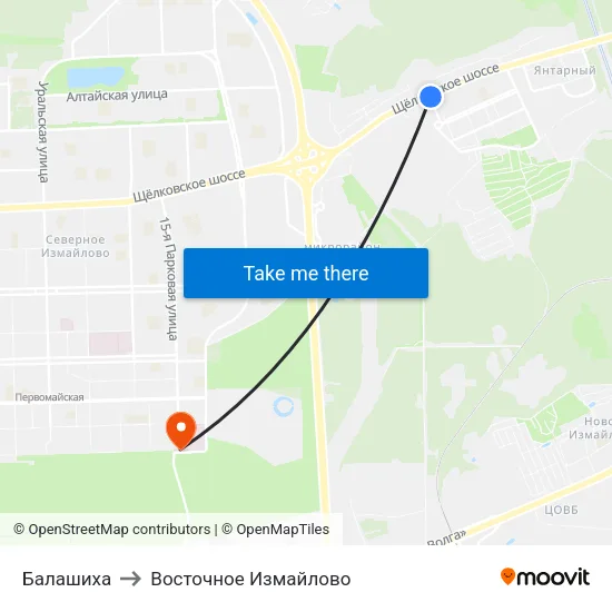 Балашиха to Восточное Измайлово map