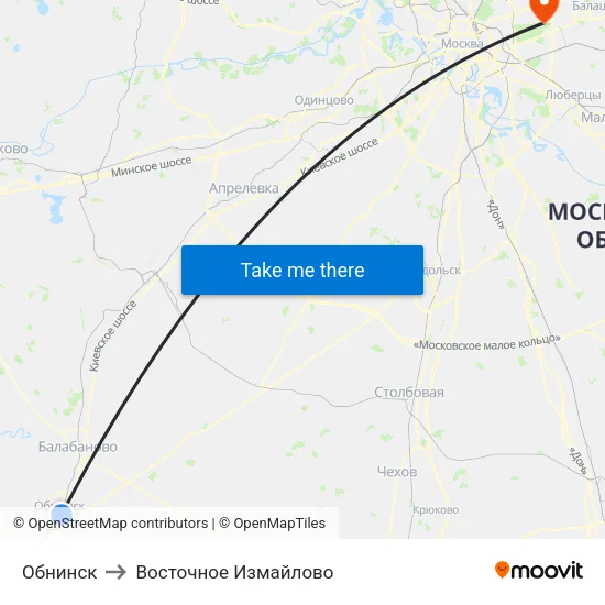 Обнинск to Восточное Измайлово map