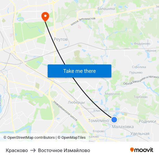 Красково to Восточное Измайлово map