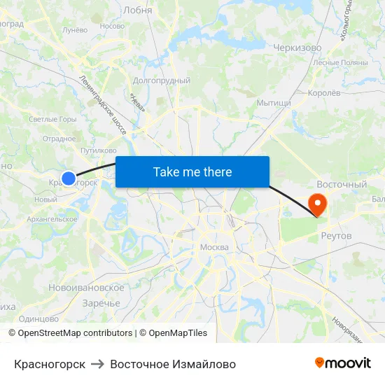 Красногорск to Восточное Измайлово map