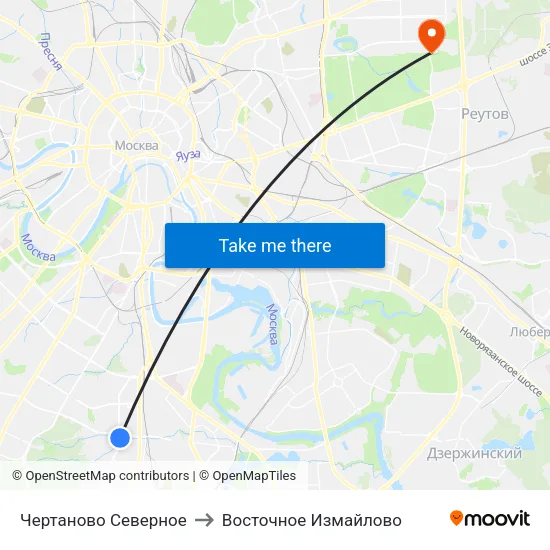 Чертаново Северное to Восточное Измайлово map