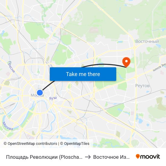 Площадь Революции (Ploschad Revolyutsii) to Восточное Измайлово map