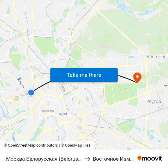 Москва Белорусская (Belorussky Station) to Восточное Измайлово map