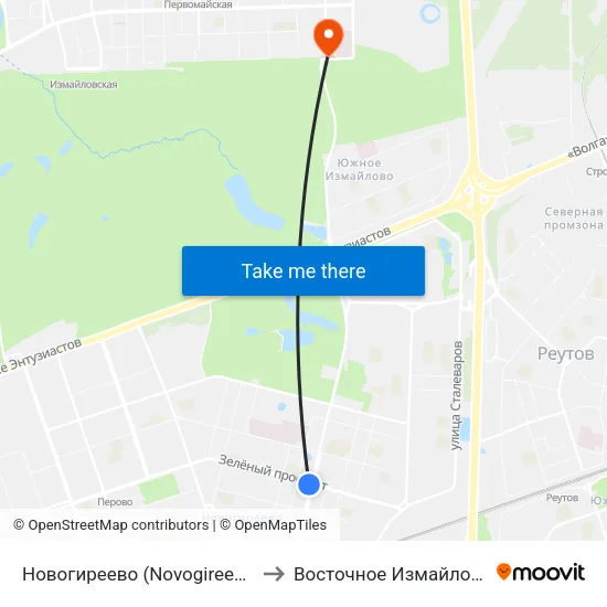 Новогиреево (Novogireevo) to Восточное Измайлово map