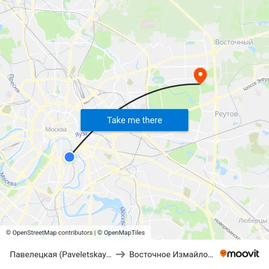 Павелецкая (Paveletskaya) to Восточное Измайлово map