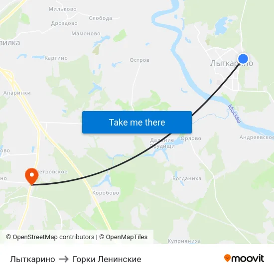 Лыткарино to Горки Ленинские map