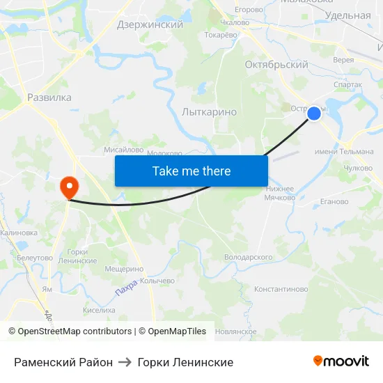Раменский Район to Горки Ленинские map