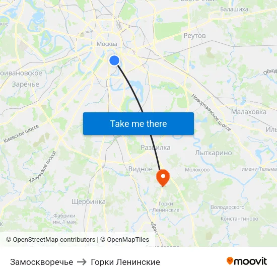 Замоскворечье to Горки Ленинские map