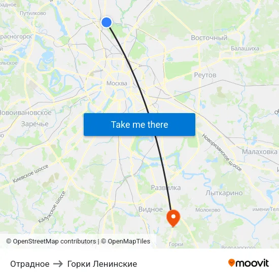 Отрадное to Горки Ленинские map