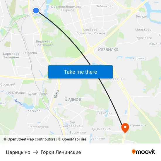 Царицыно to Горки Ленинские map
