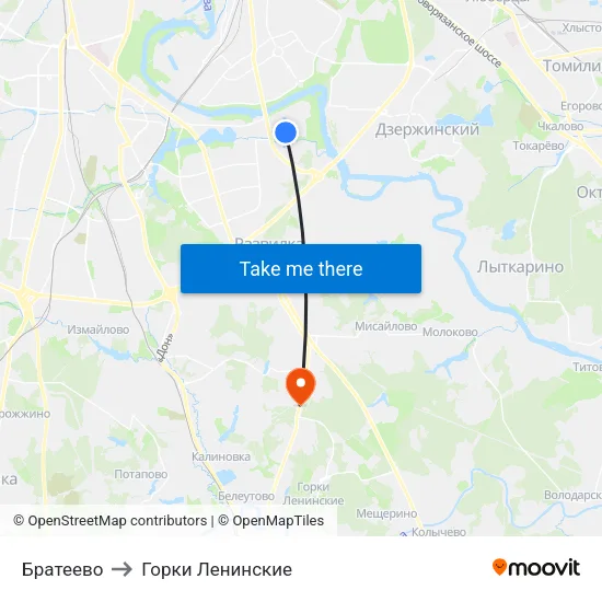 Братеево to Горки Ленинские map