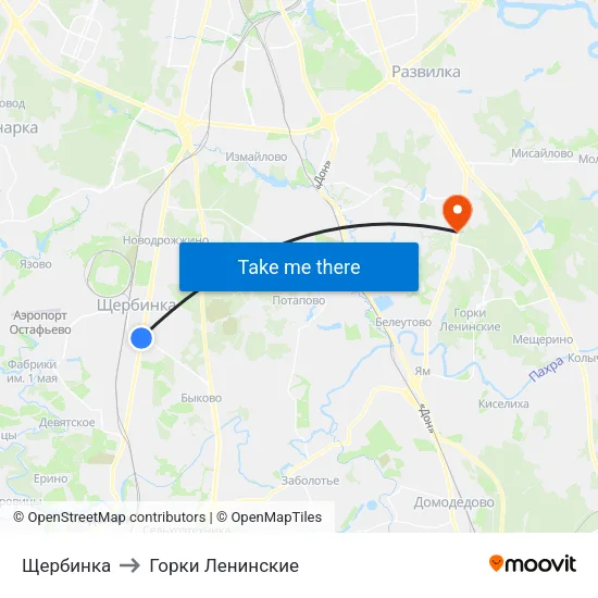 Щербинка to Горки Ленинские map