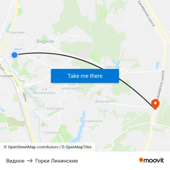 Видное to Горки Ленинские map