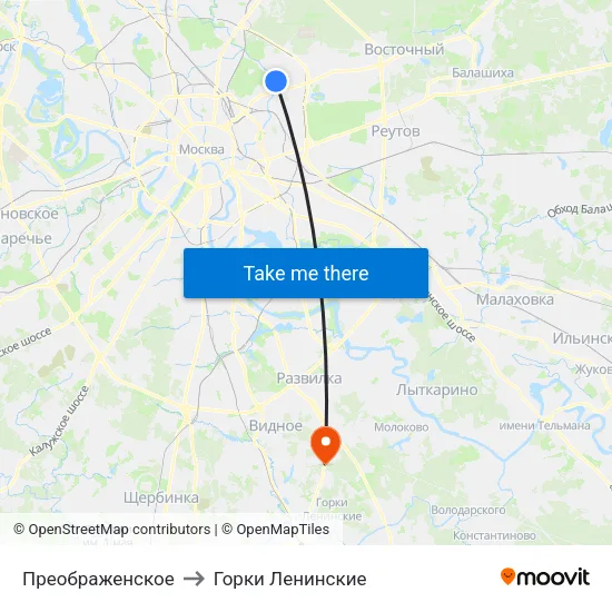 Преображенское to Горки Ленинские map