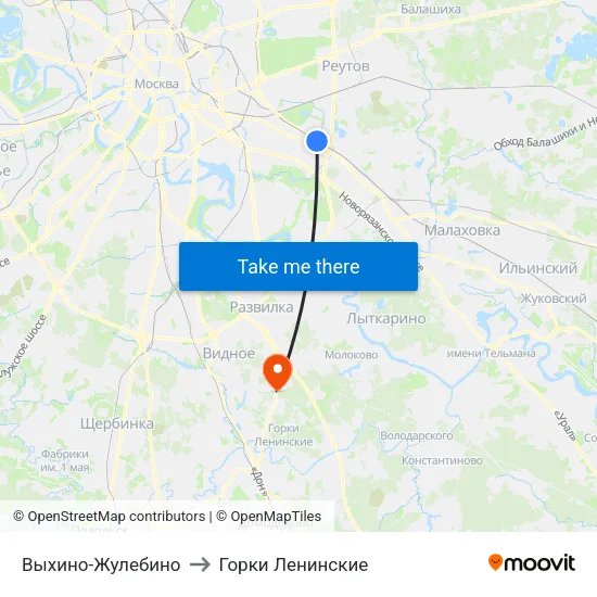 Выхино-Жулебино to Горки Ленинские map