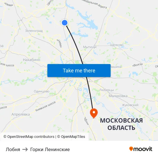 Лобня to Горки Ленинские map