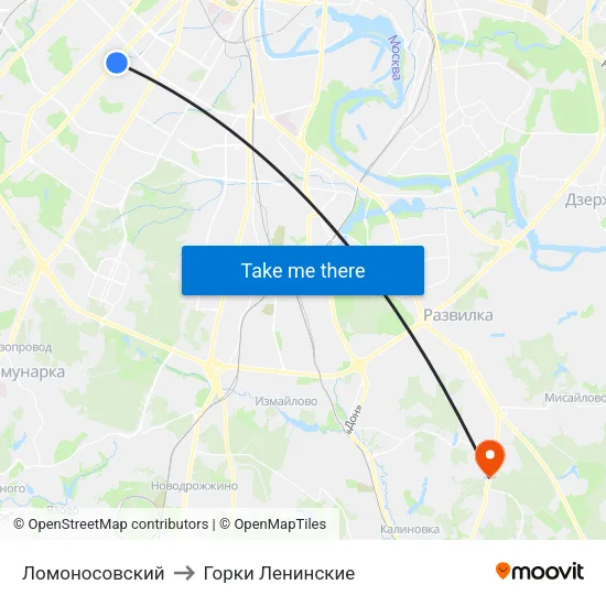 Ломоносовский to Горки Ленинские map