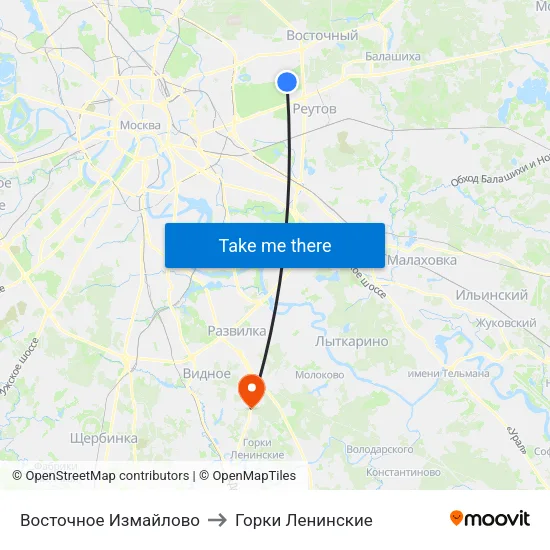Восточное Измайлово to Горки Ленинские map