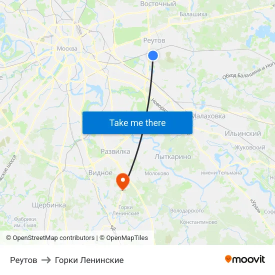 Реутов to Горки Ленинские map