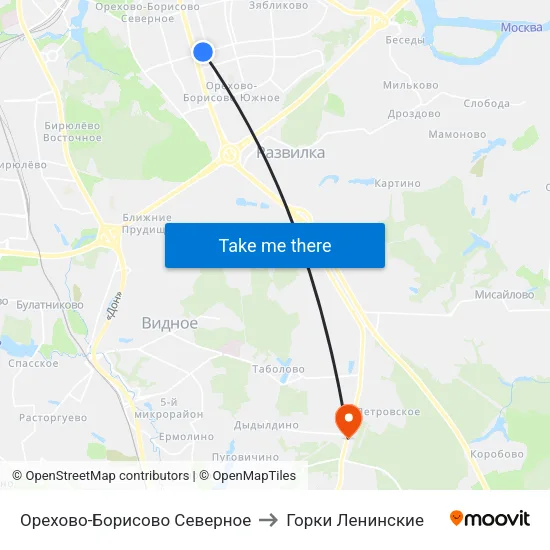 Орехово-Борисово Северное to Горки Ленинские map