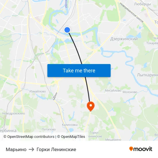 Марьино to Горки Ленинские map