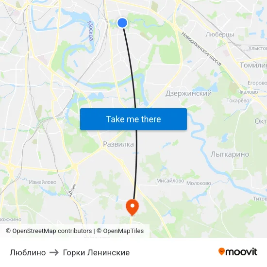 Люблино to Горки Ленинские map